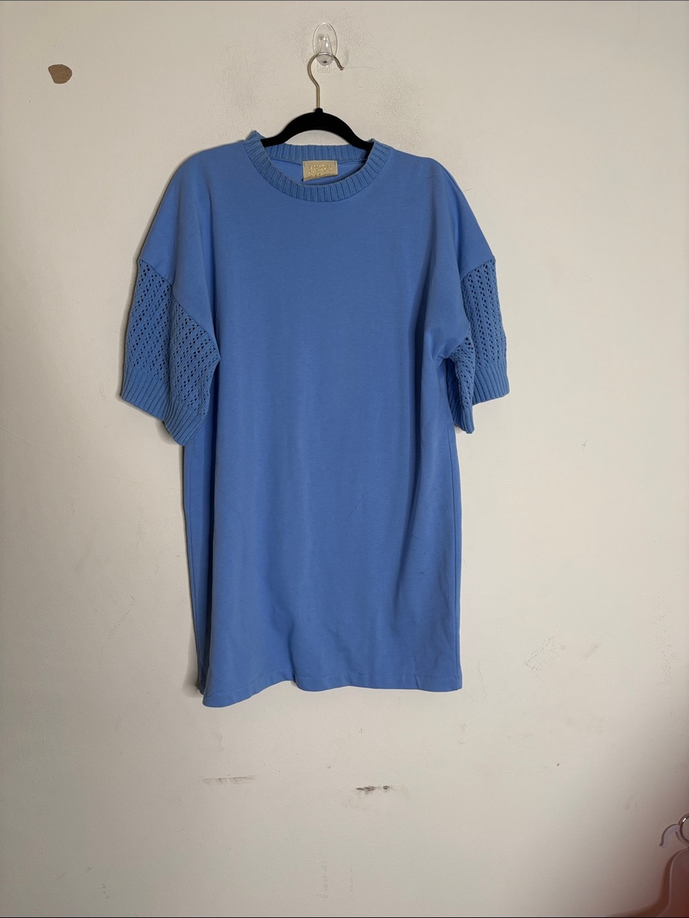 Judith March Blue Mini Dress with Knit Sleeve Detail
